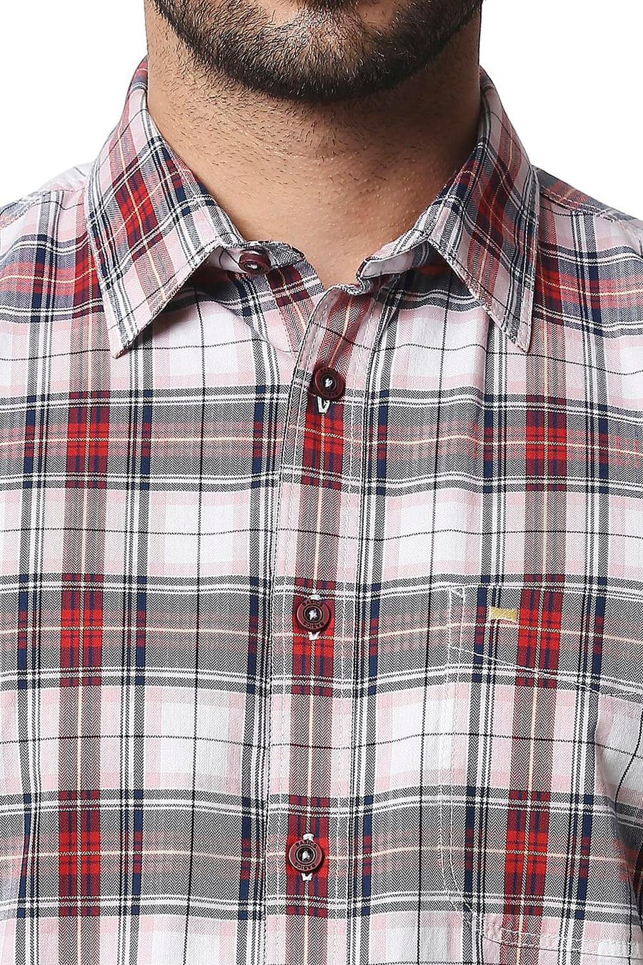 BASICS SLIM FIT HIGH RISK RED TWILL CHECKS SHIRT SHIRT
