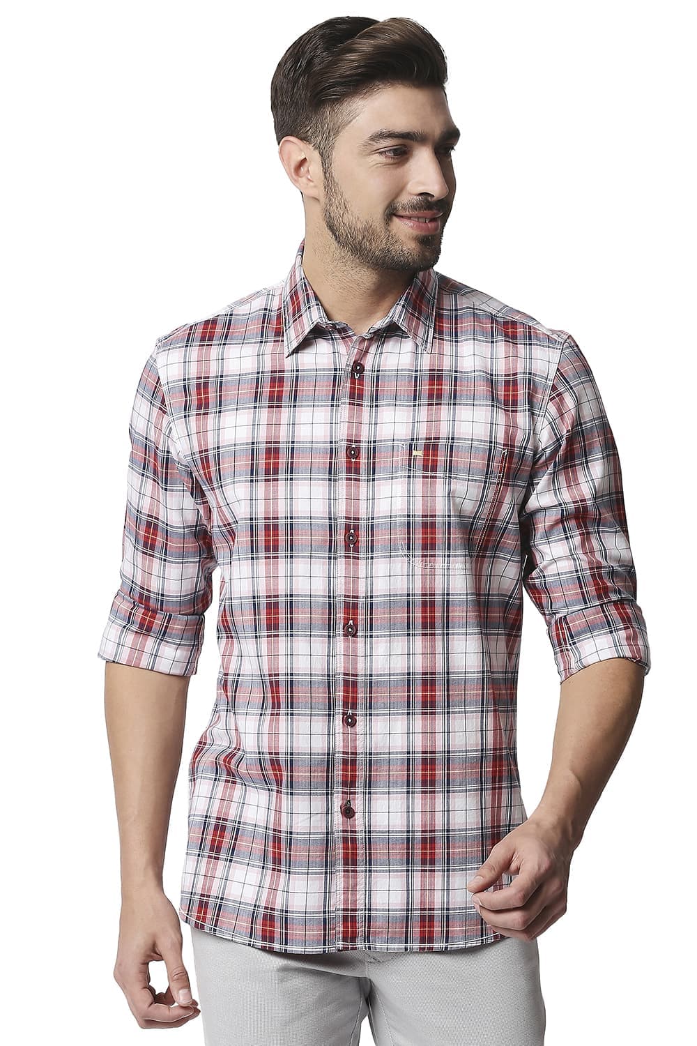 BASICS SLIM FIT TWILL CHECKS SHIRT SHIRT