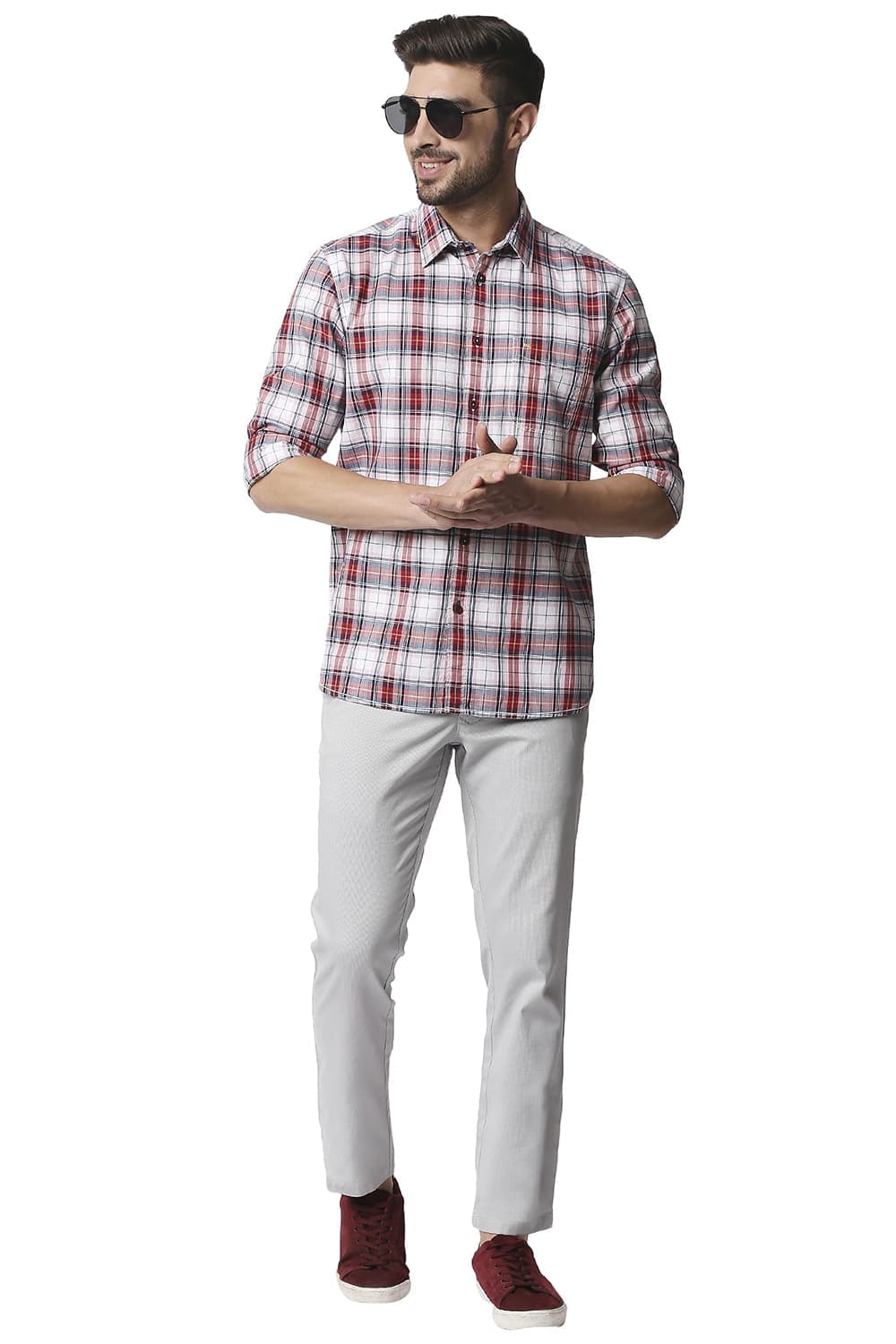 BASICS SLIM FIT TWILL CHECKS SHIRT SHIRT