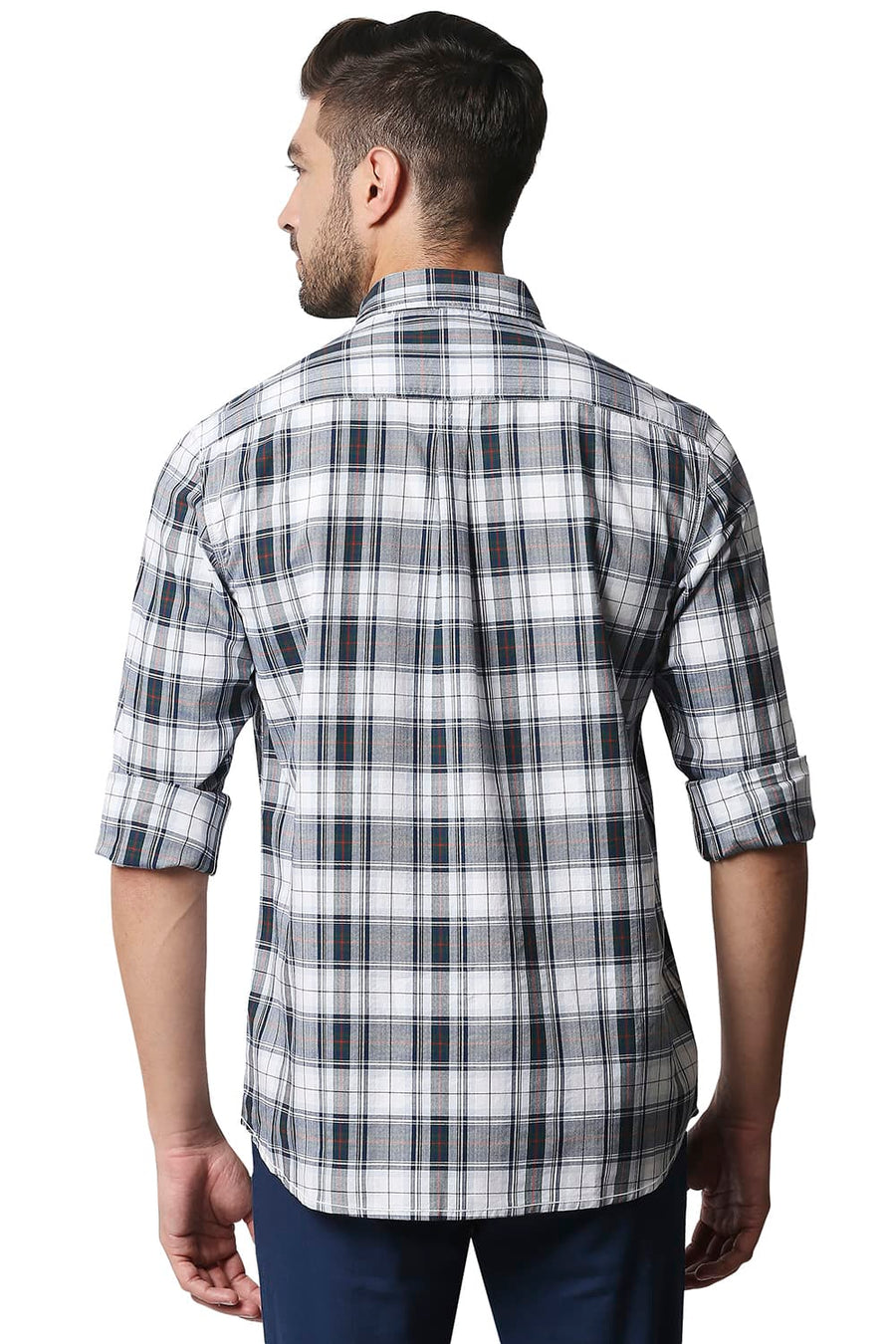 BASICS SLIM FIT MOUTAIN GREEN TWILL CHECKS SHIRT SHIRT