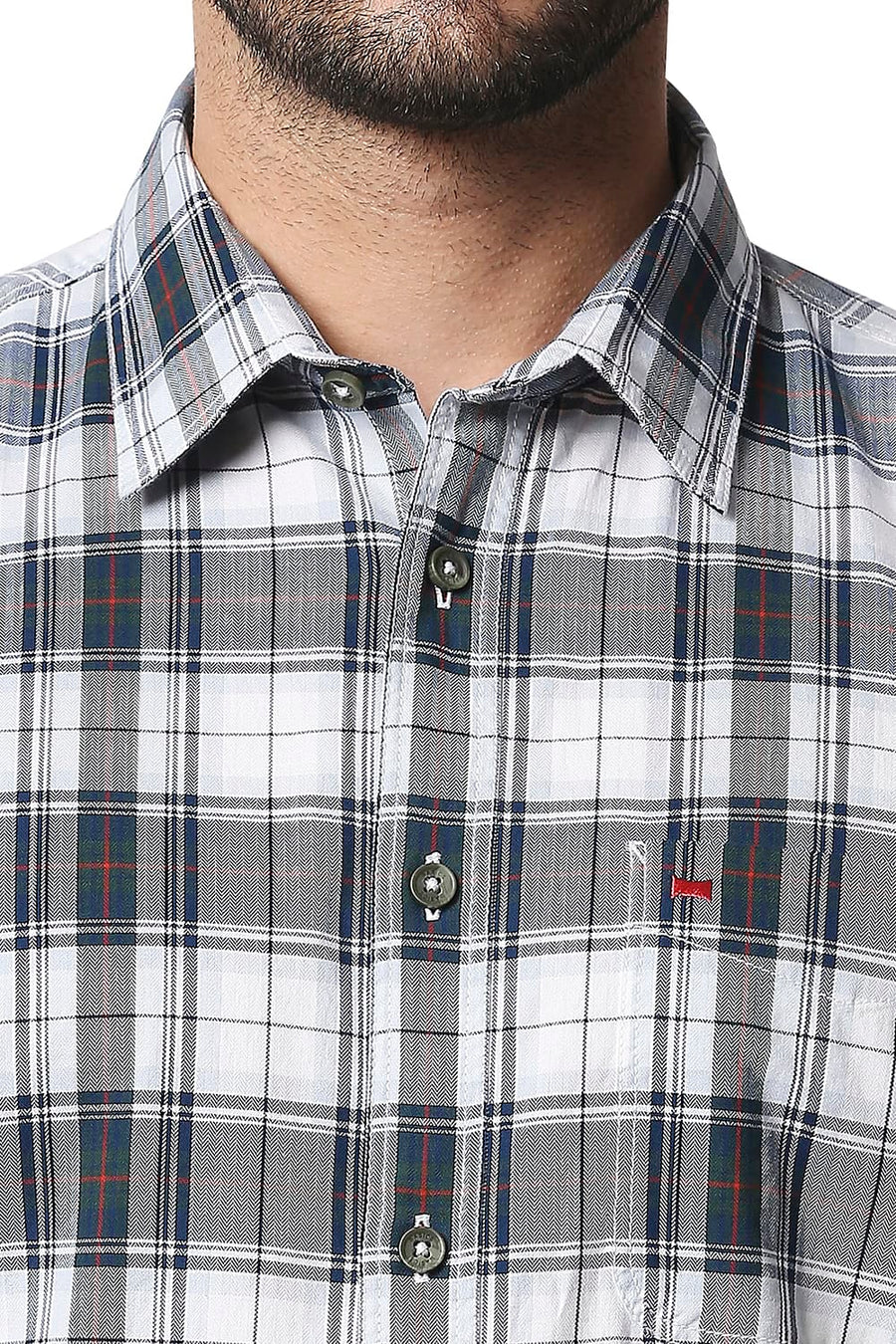 BASICS SLIM FIT MOUTAIN GREEN TWILL CHECKS SHIRT SHIRT
