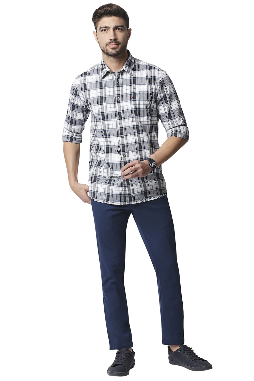 BASICS SLIM FIT TWILL CHECKS SHIRT SHIRT