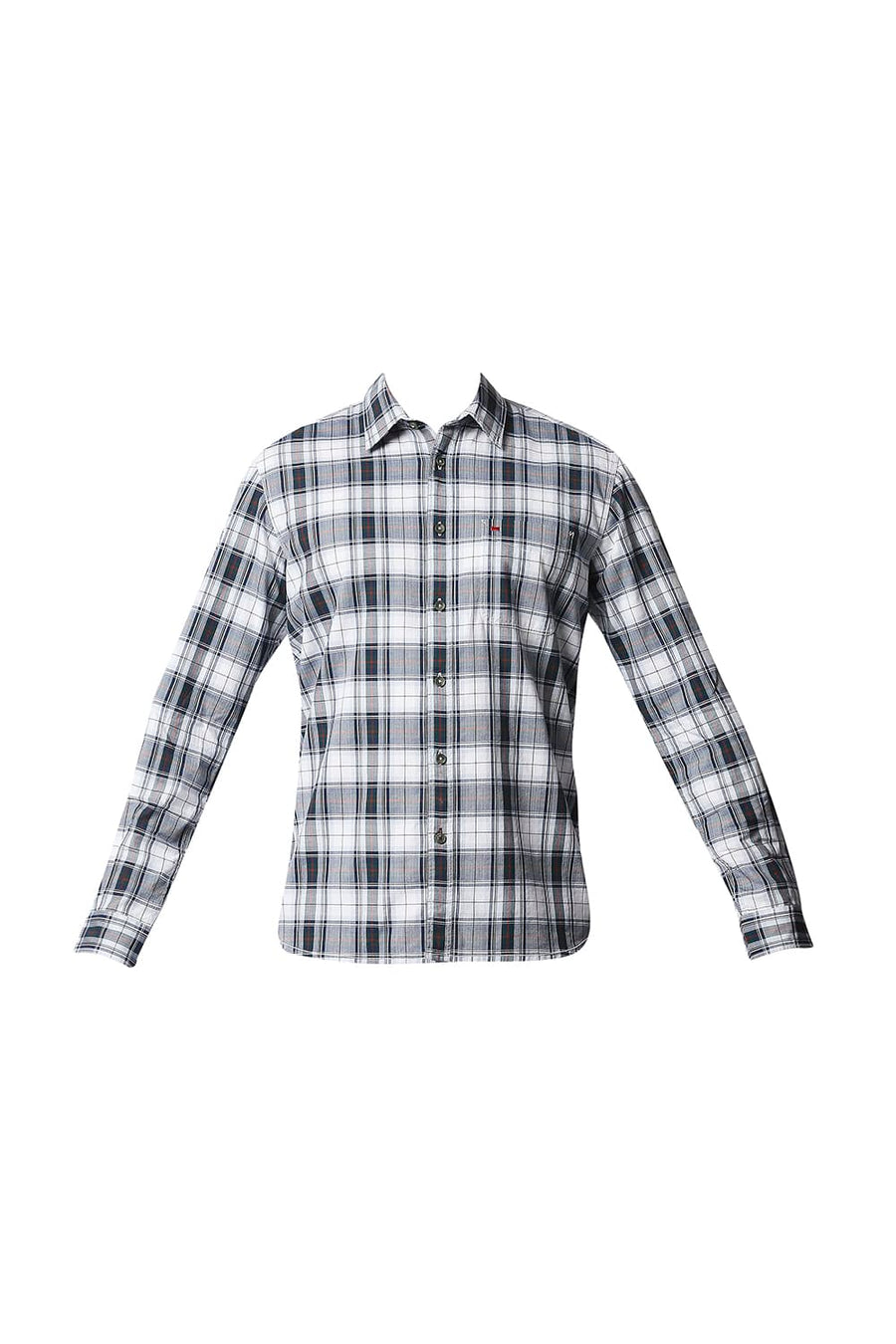 BASICS SLIM FIT MOUTAIN GREEN TWILL CHECKS SHIRT SHIRT