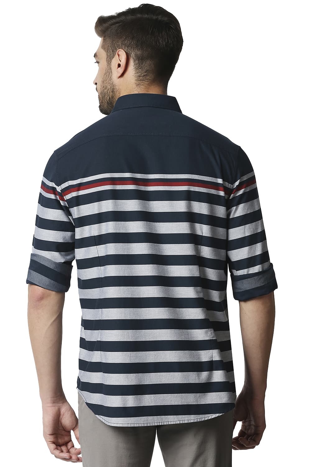 BASICS SLIM FIT TWILL ENG WEFT STRIPE SHIRT