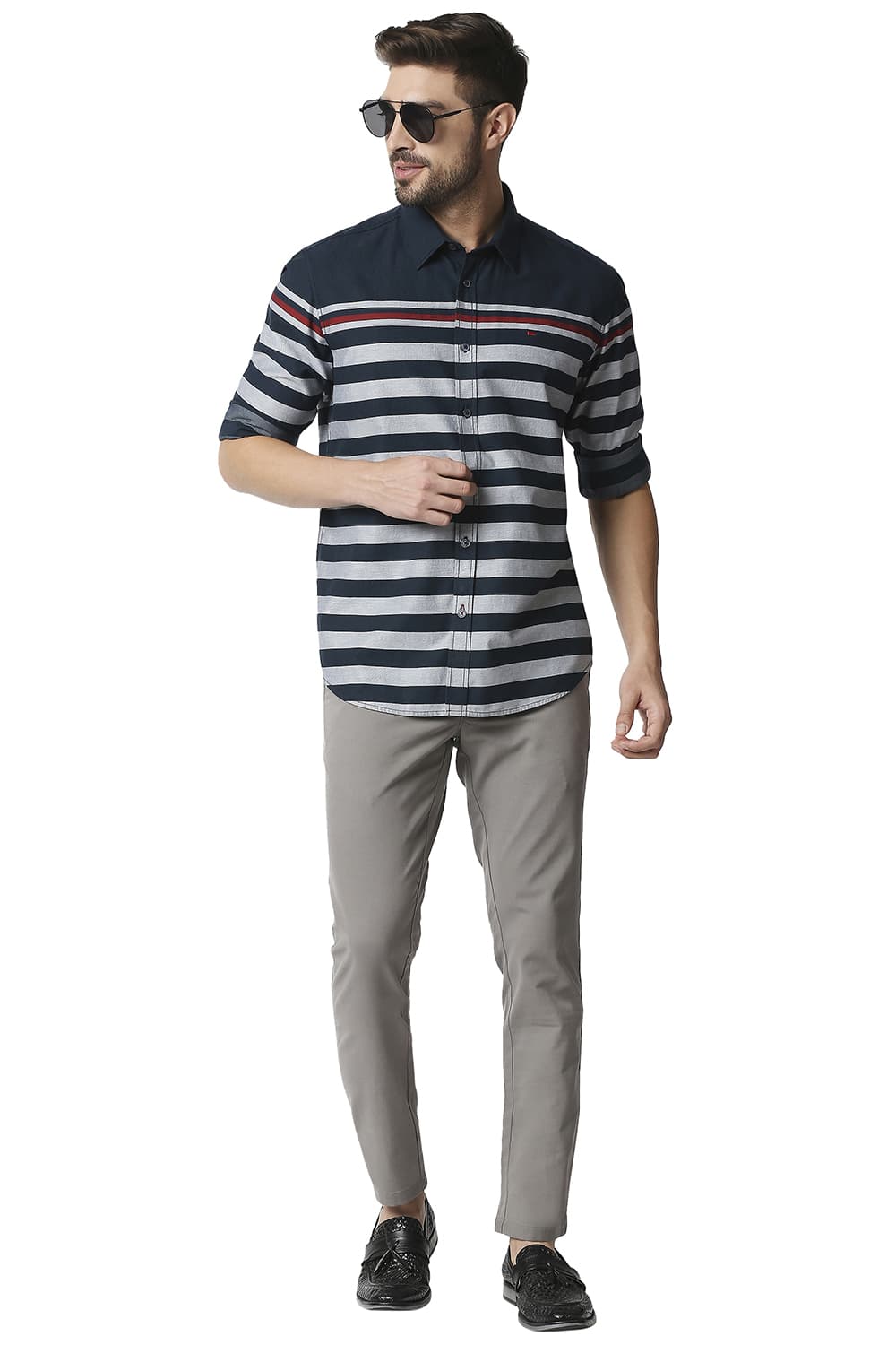 BASICS SLIM FIT TWILL ENG WEFT STRIPE SHIRT