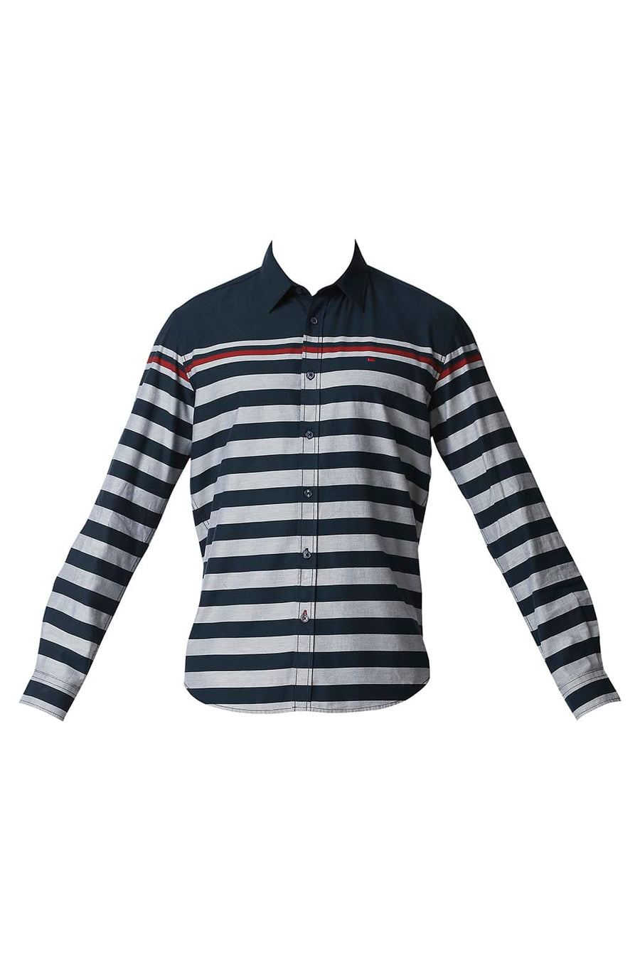 BASICS SLIM FIT REFLECTING POND NAVY TWILL ENG WEFT STRIPE SHIRT