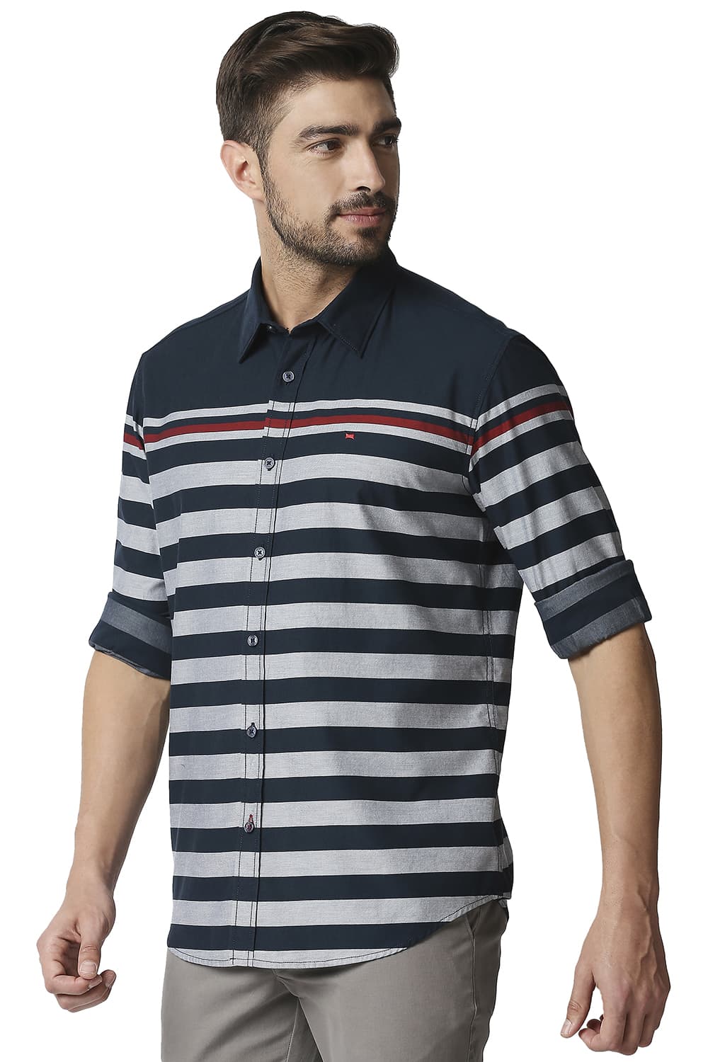 BASICS SLIM FIT TWILL ENG WEFT STRIPE SHIRT