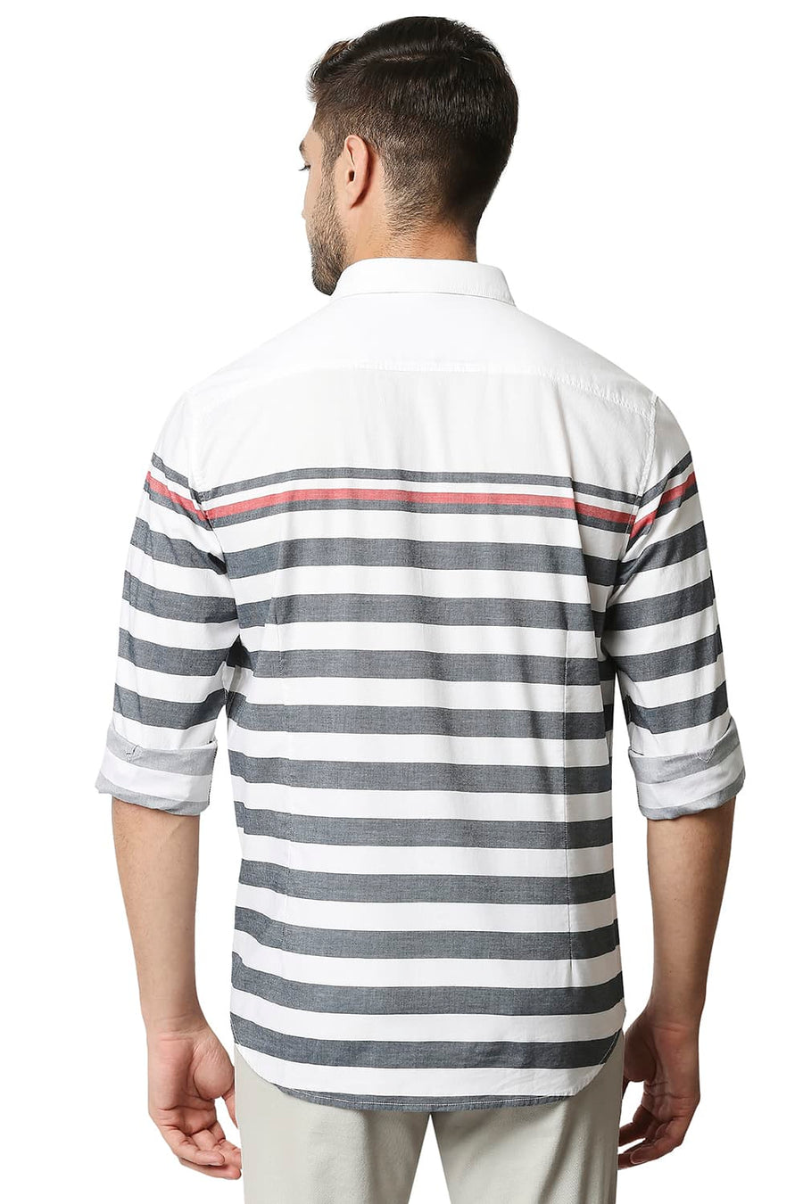 BASICS SLIM FIT BRIGHT WHITE TWILL ENG WEFT STRIPE SHIRT