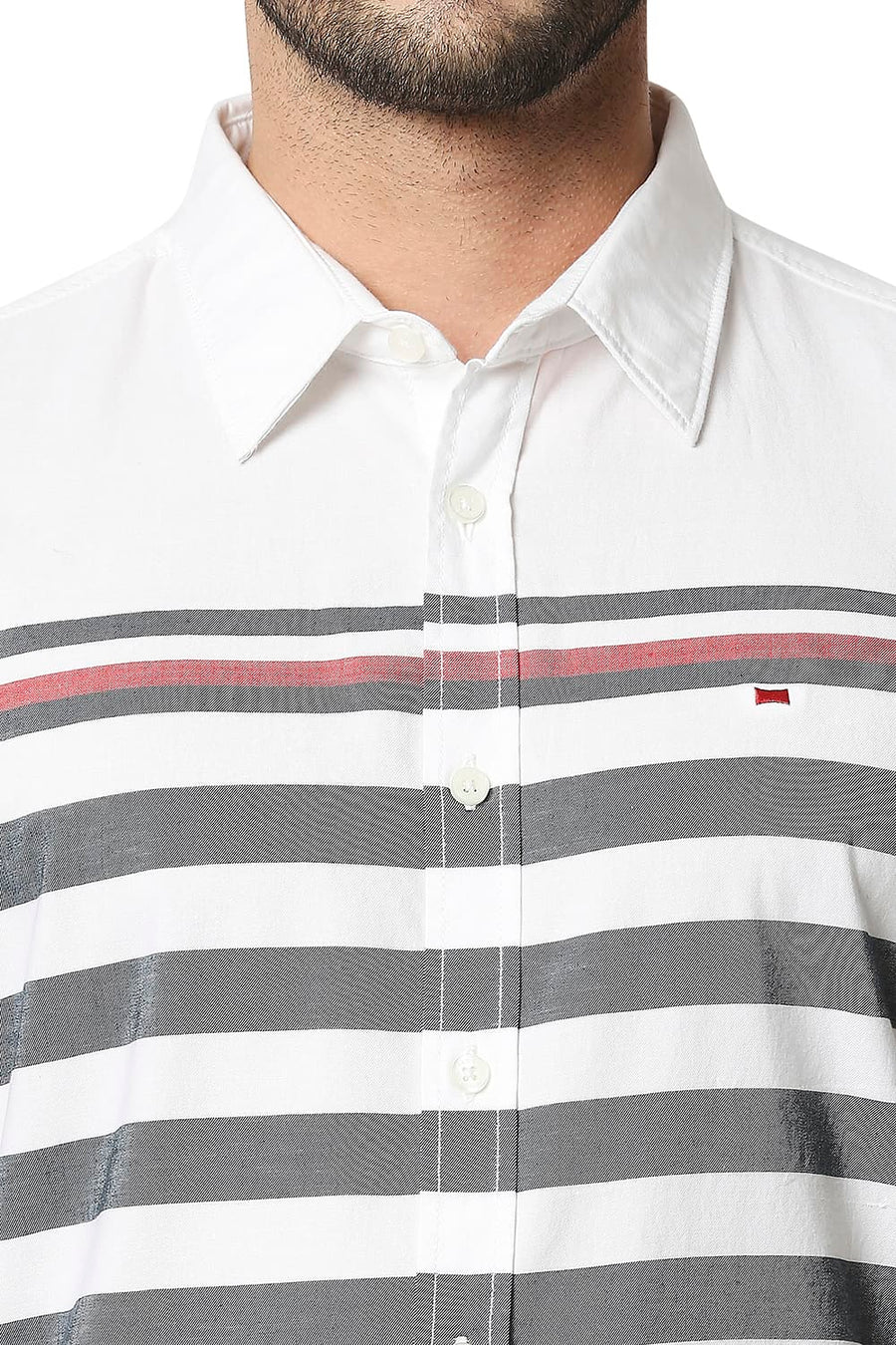 BASICS SLIM FIT BRIGHT WHITE TWILL ENG WEFT STRIPE SHIRT