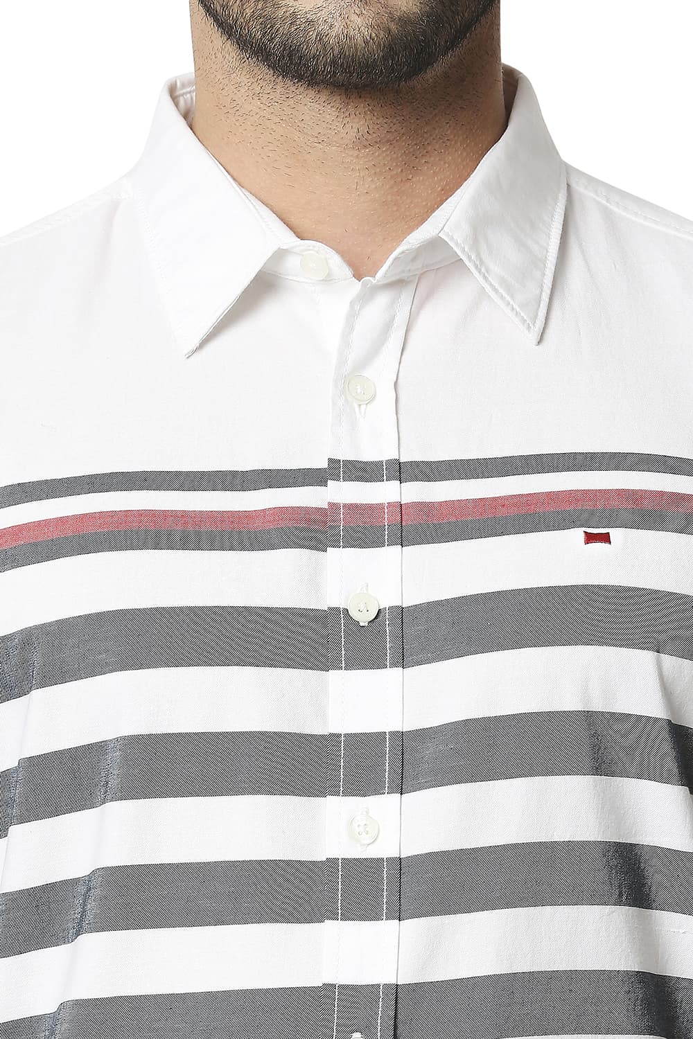 BASICS SLIM FIT TWILL ENG WEFT STRIPE SHIRT