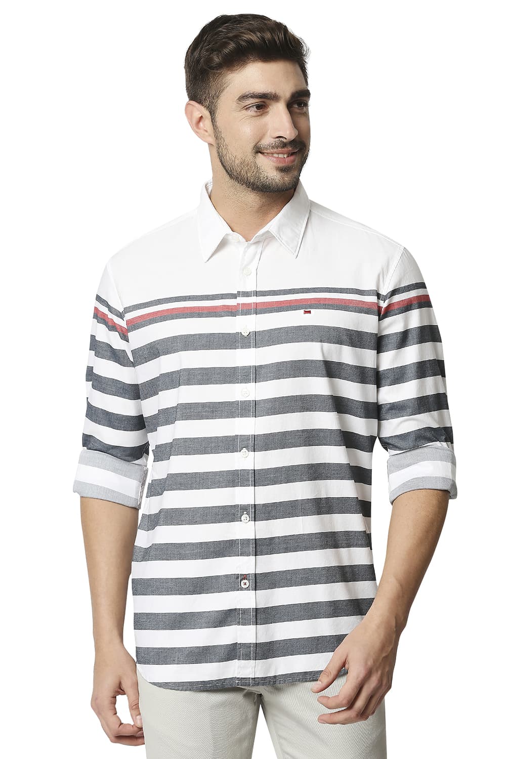 BASICS SLIM FIT TWILL ENG WEFT STRIPE SHIRT