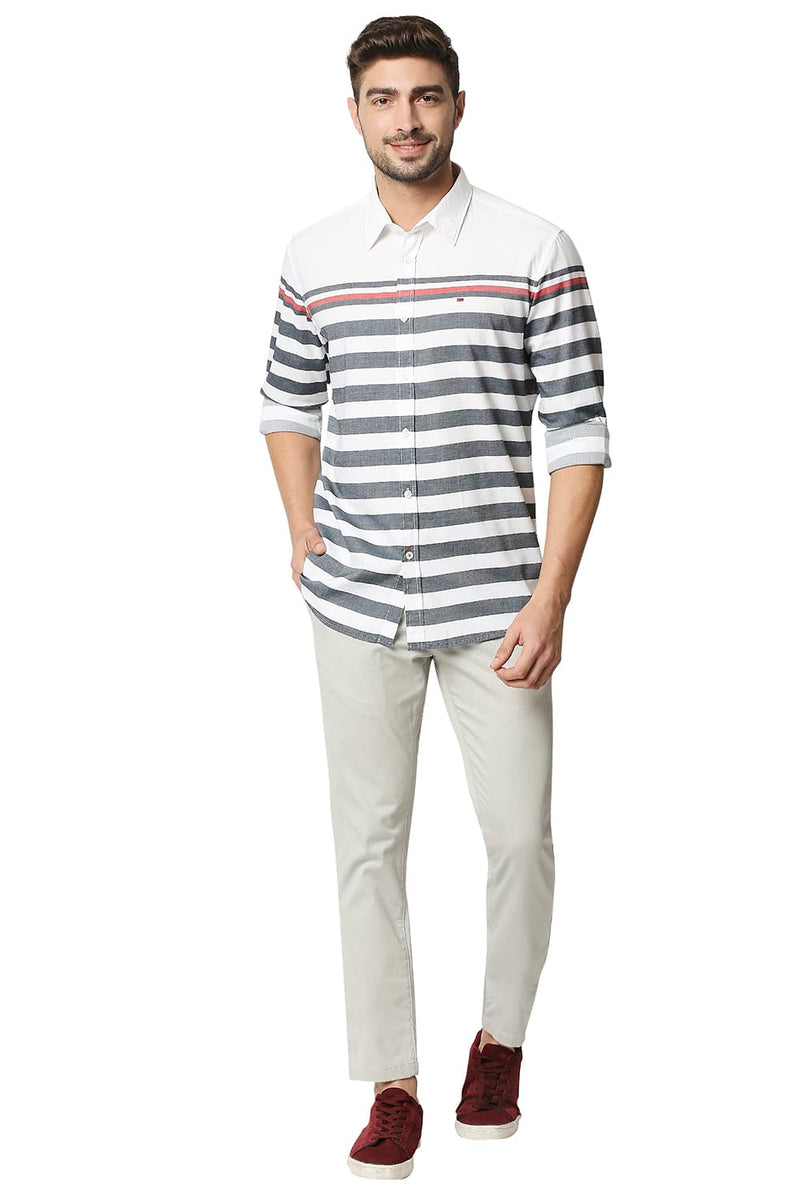 BASICS SLIM FIT TWILL ENG WEFT STRIPE SHIRT