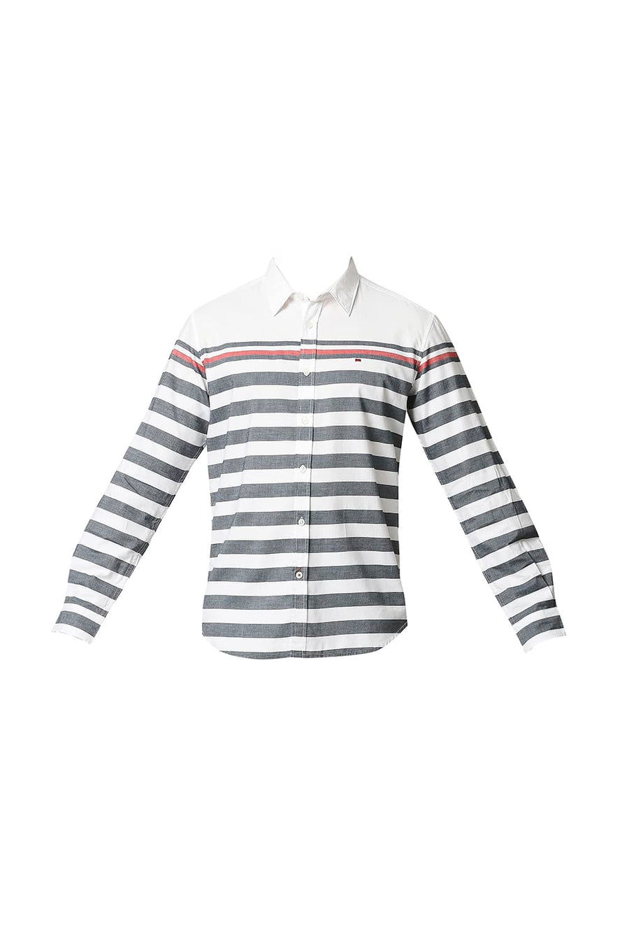 BASICS SLIM FIT BRIGHT WHITE TWILL ENG WEFT STRIPE SHIRT