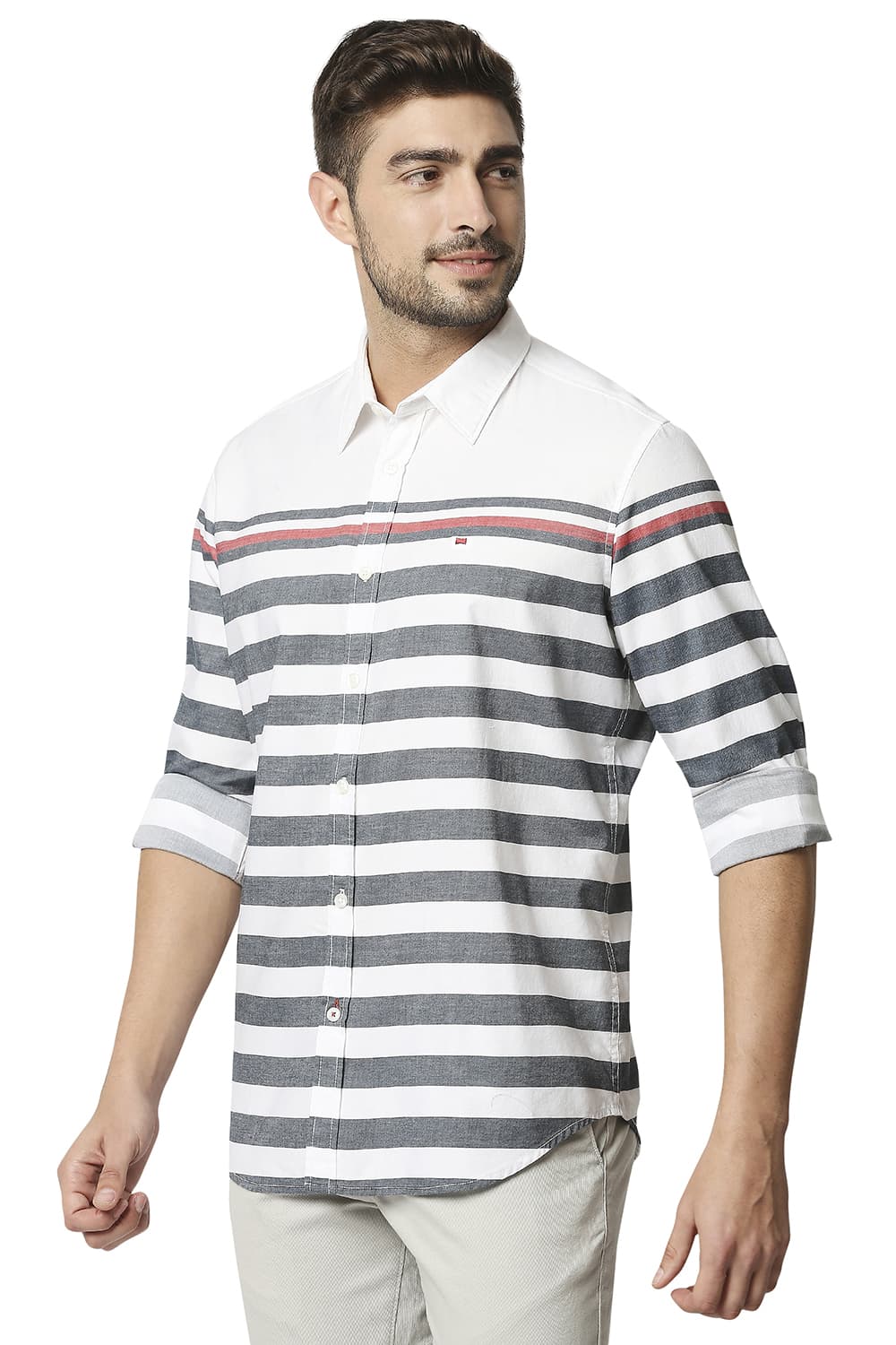 BASICS SLIM FIT TWILL ENG WEFT STRIPE SHIRT