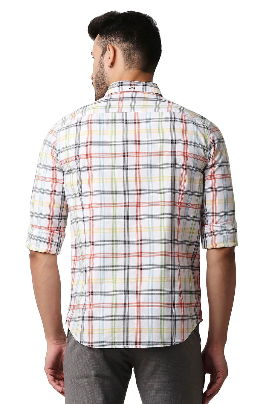 BASICS SLIM FIT WHITE ALYSSUM HERRING BONE TWILL CHECKS SHIRT