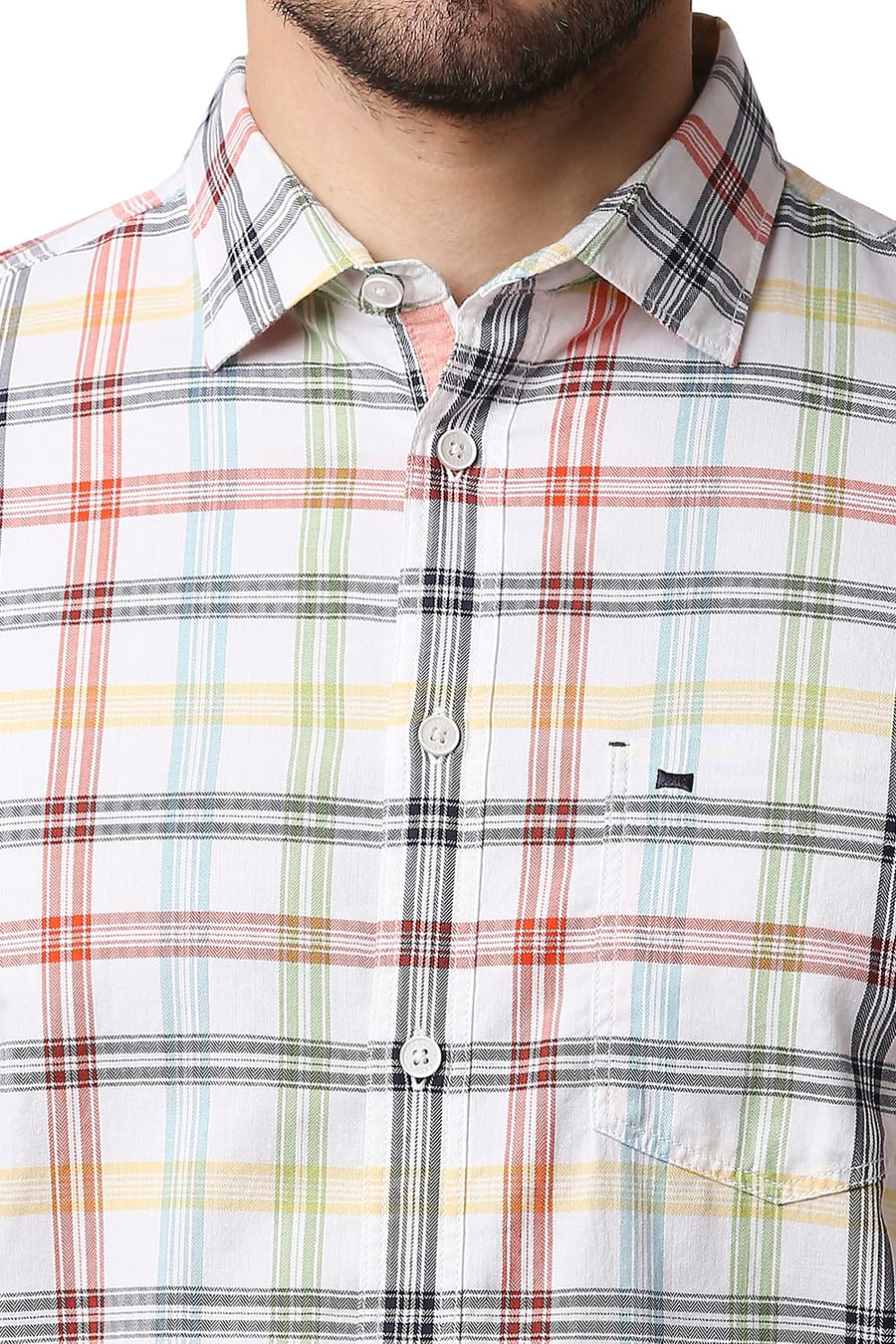 BASICS SLIM FIT WHITE ALYSSUM HERRING BONE TWILL CHECKS SHIRT