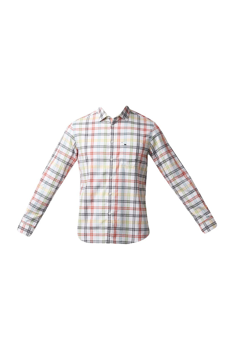 BASICS SLIM FIT HERRING BONE TWILL CHECKS SHIRT