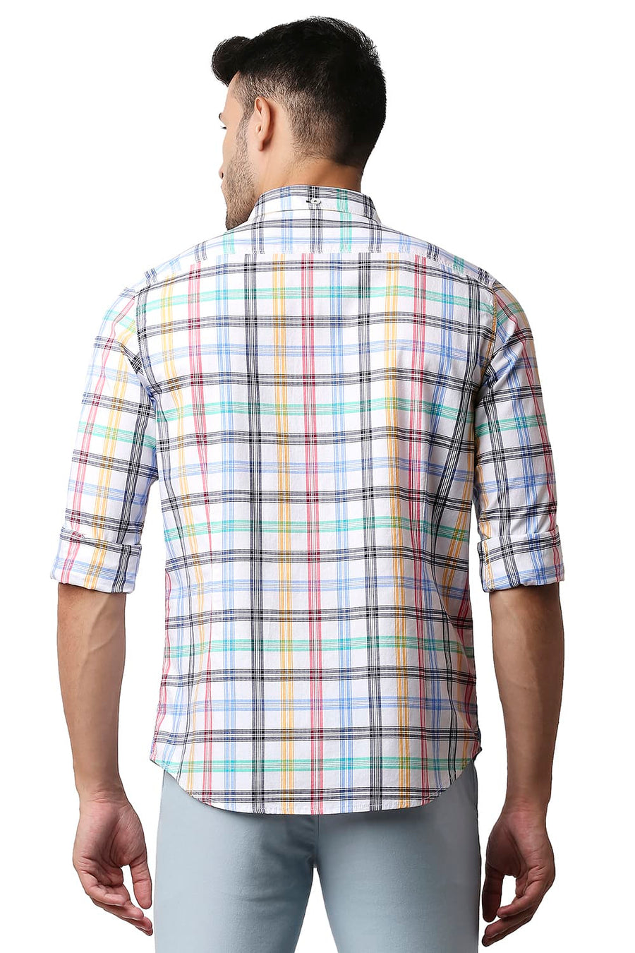 BASICS SLIM FIT WHITE ALYSSUM HERRING BONE TWILL CHECKS SHIRT