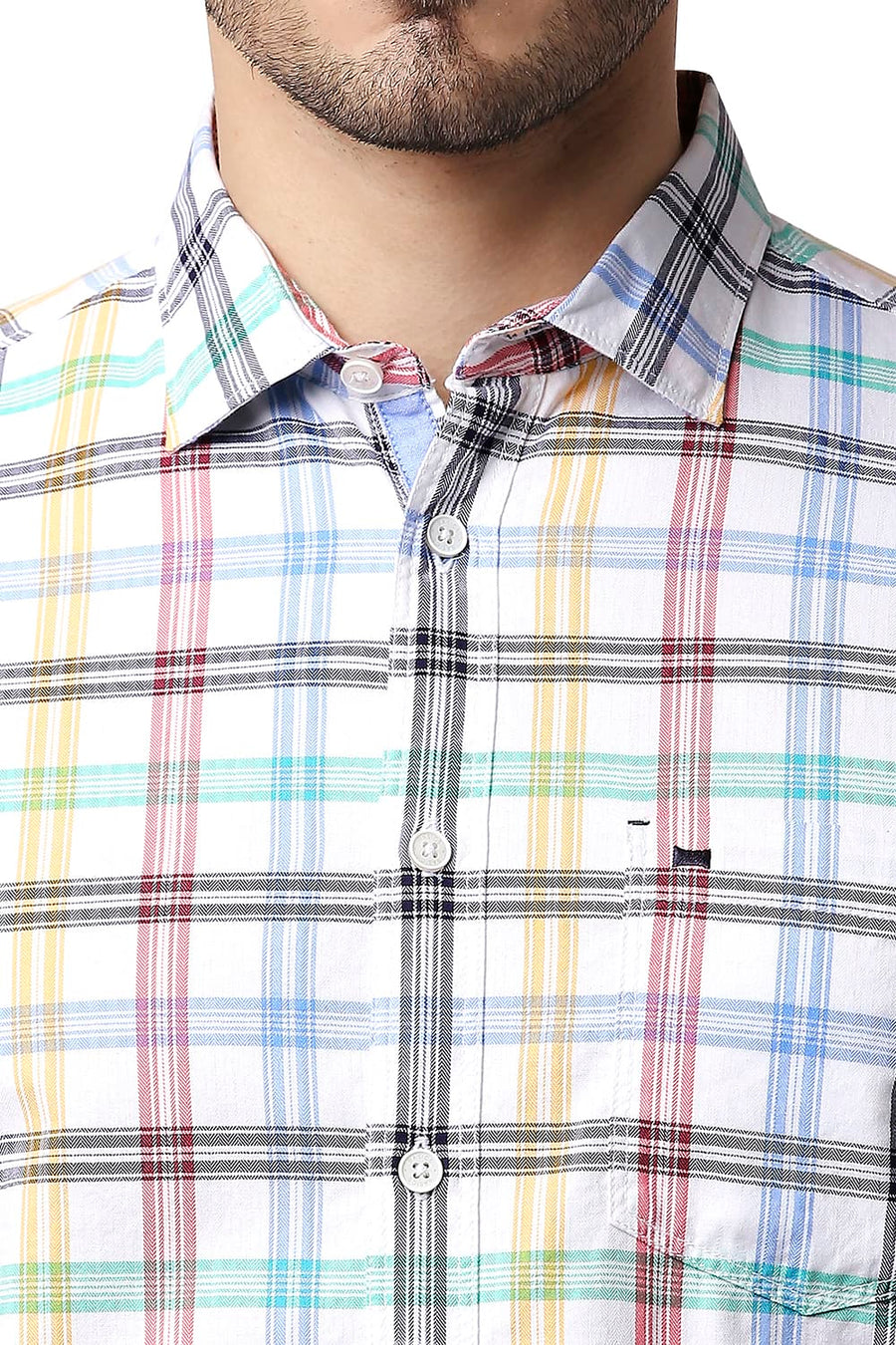 BASICS SLIM FIT WHITE ALYSSUM HERRING BONE TWILL CHECKS SHIRT