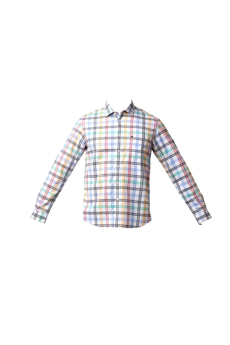 BASICS SLIM FIT HERRING BONE TWILL CHECKS SHIRT