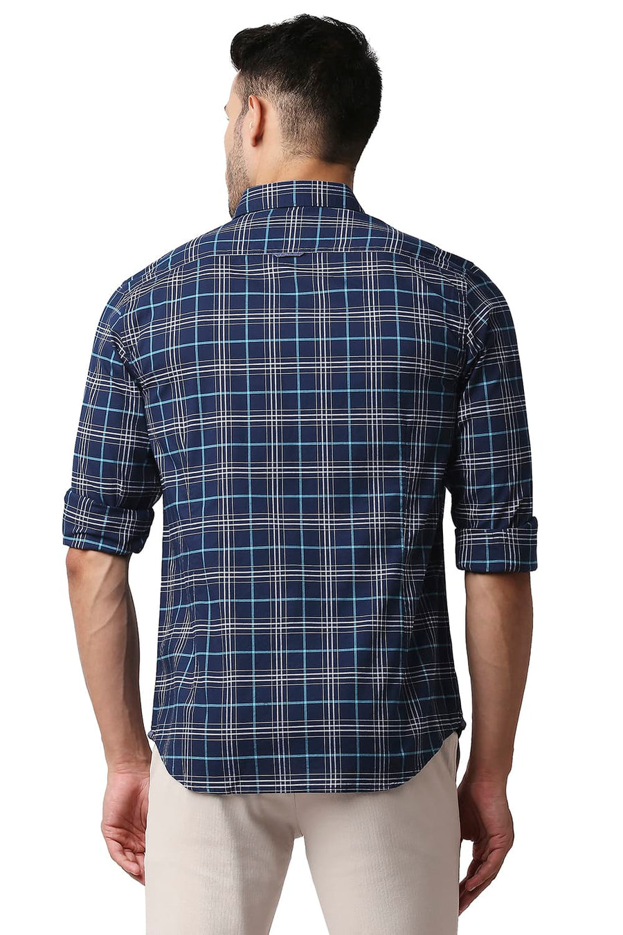 BASICS SLIM FIT INDIGO NAVY OXFORD CHECKS SHIRT