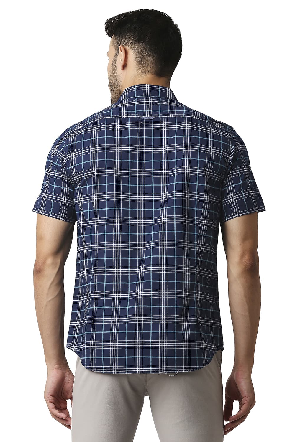 BASICS SLIM FIT OXFORD CHECKS HALFSLEEVES SHIRT