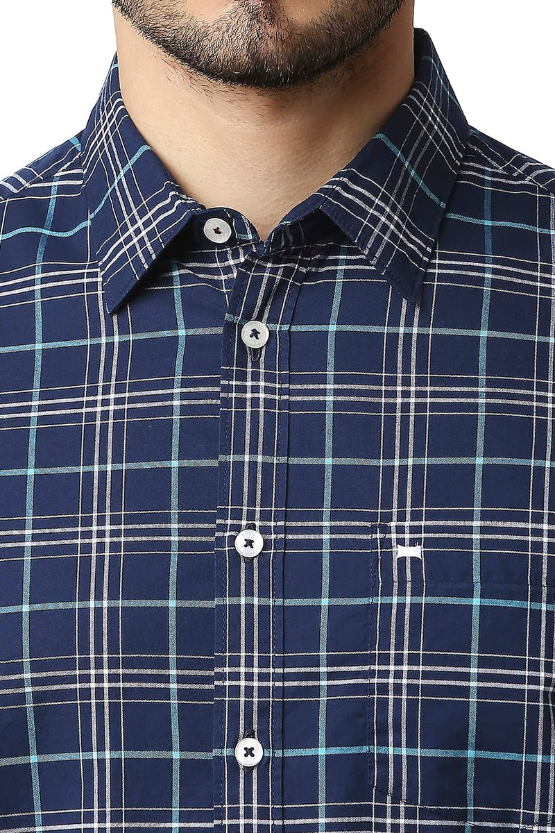 BASICS SLIM FIT OXFORD CHECKS HALFSLEEVES SHIRT