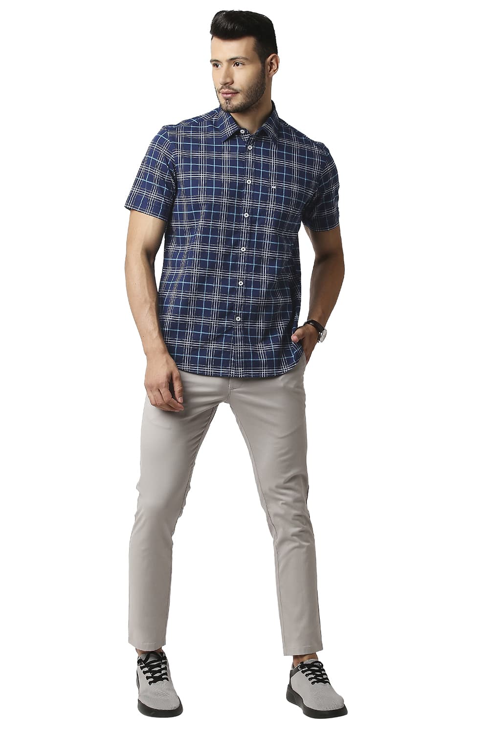 BASICS SLIM FIT OXFORD CHECKS HALFSLEEVES SHIRT