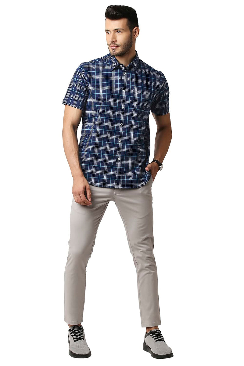 BASICS SLIM FIT OXFORD CHECKS HALFSLEEVES SHIRT