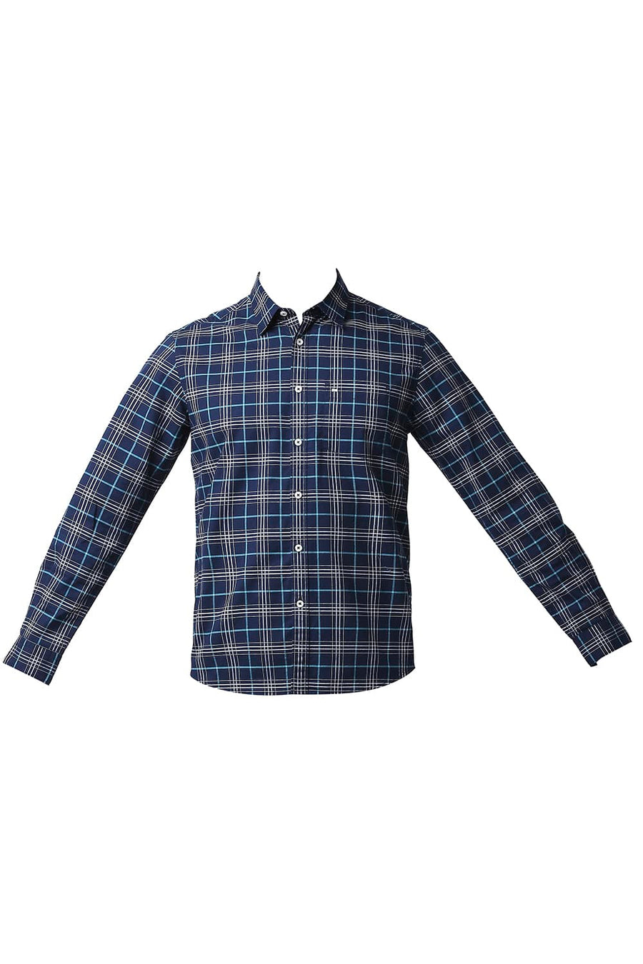 BASICS SLIM FIT INDIGO NAVY OXFORD CHECKS SHIRT