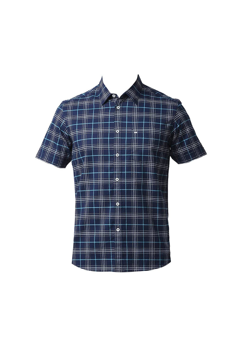 BASICS SLIM FIT OXFORD CHECKS HALFSLEEVES SHIRT