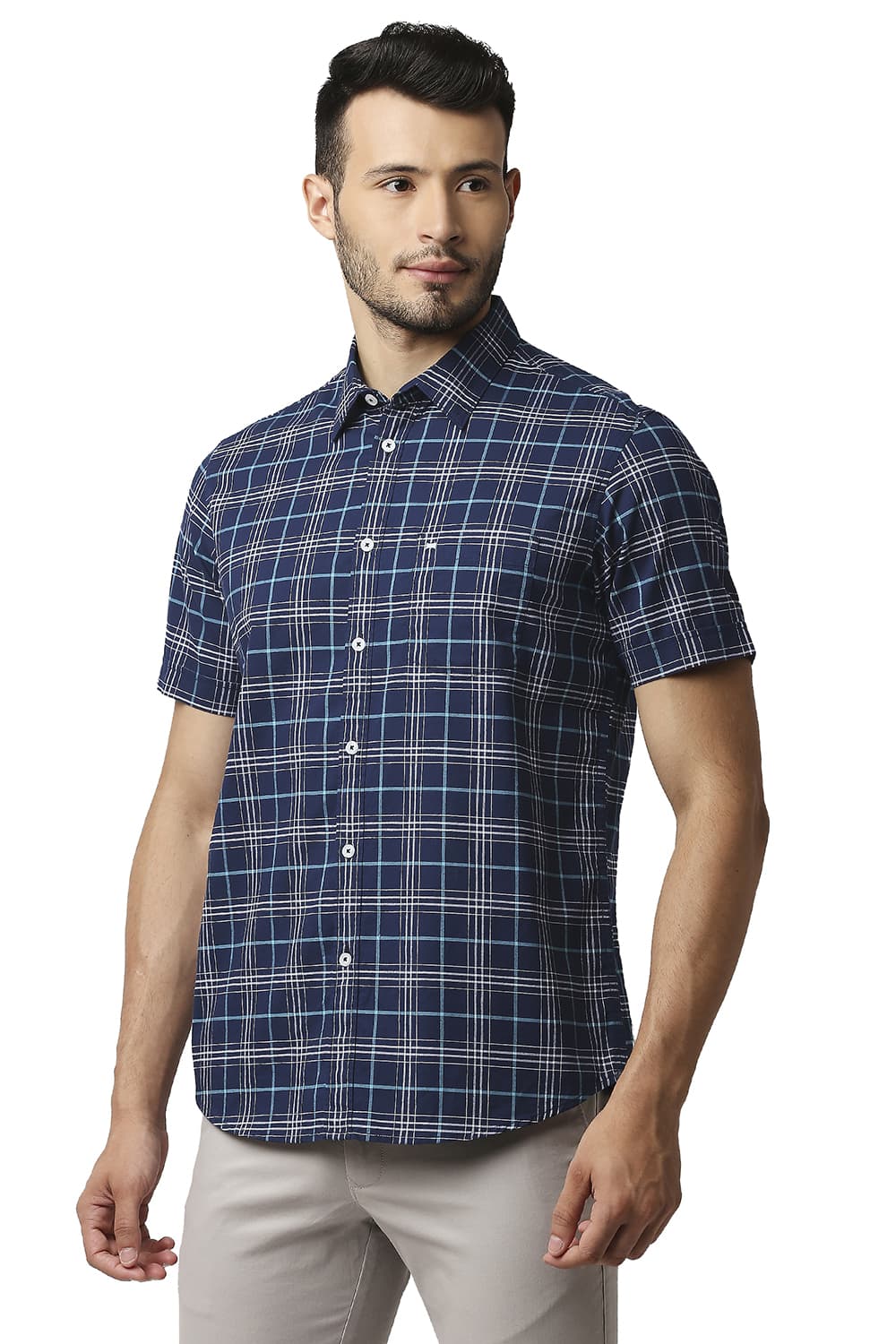 BASICS SLIM FIT OXFORD CHECKS HALFSLEEVES SHIRT