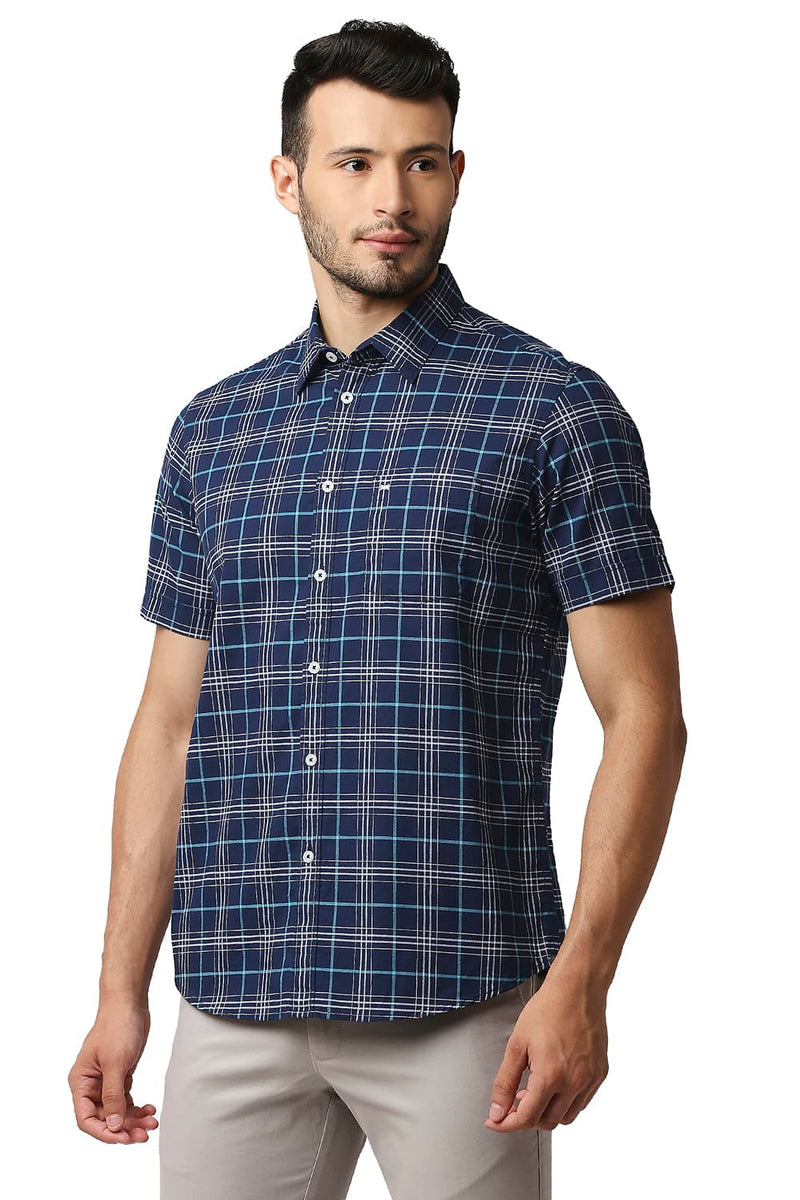 BASICS SLIM FIT OXFORD CHECKS HALFSLEEVES SHIRT