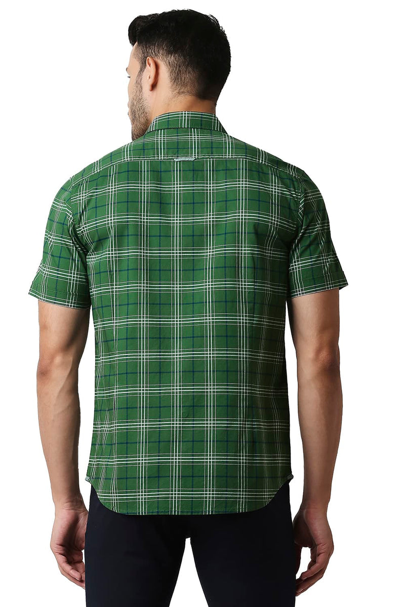 BASICS SLIM FIT OXFORD CHECKS HALFSLEEVES SHIRT