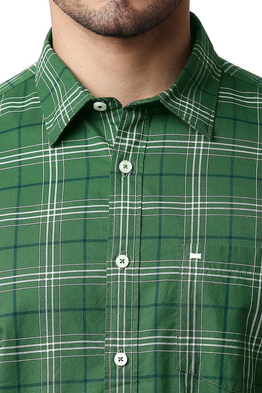 BASICS SLIM FIT ARTICHOKE GREEN OXFORD CHECKS SHIRT