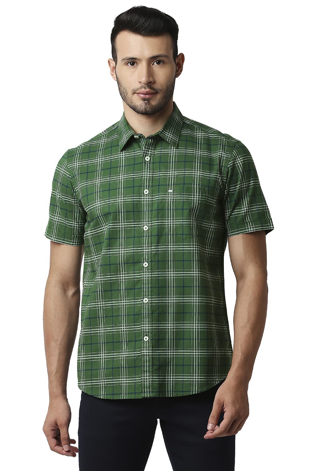 BASICS SLIM FIT OXFORD CHECKS HALFSLEEVES SHIRT