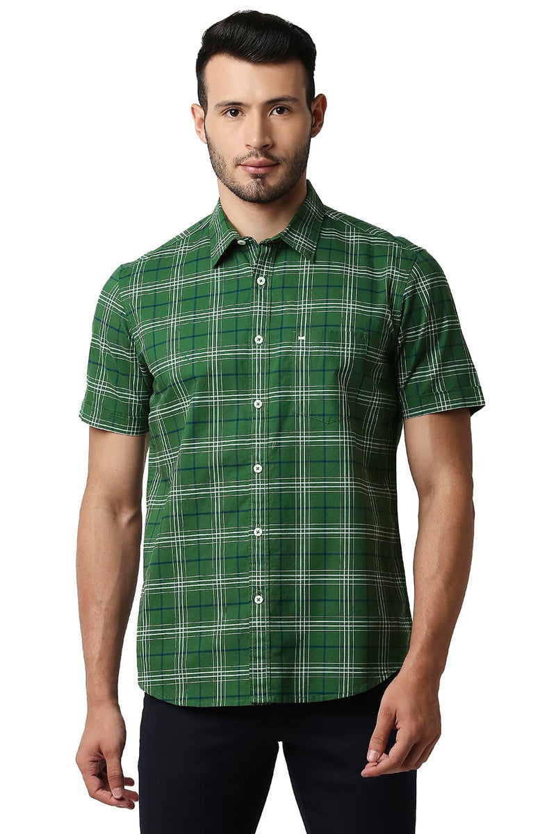 BASICS SLIM FIT OXFORD CHECKS HALFSLEEVES SHIRT