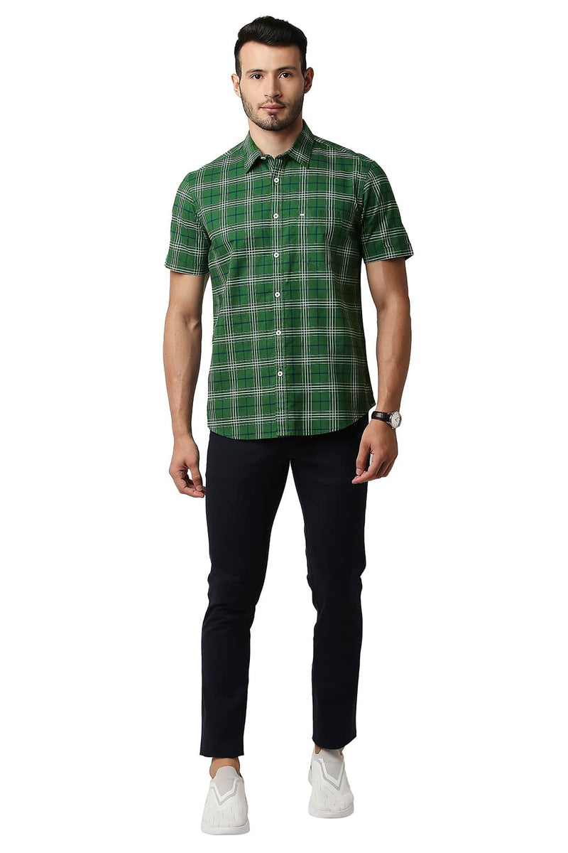 BASICS SLIM FIT OXFORD CHECKS HALFSLEEVES SHIRT