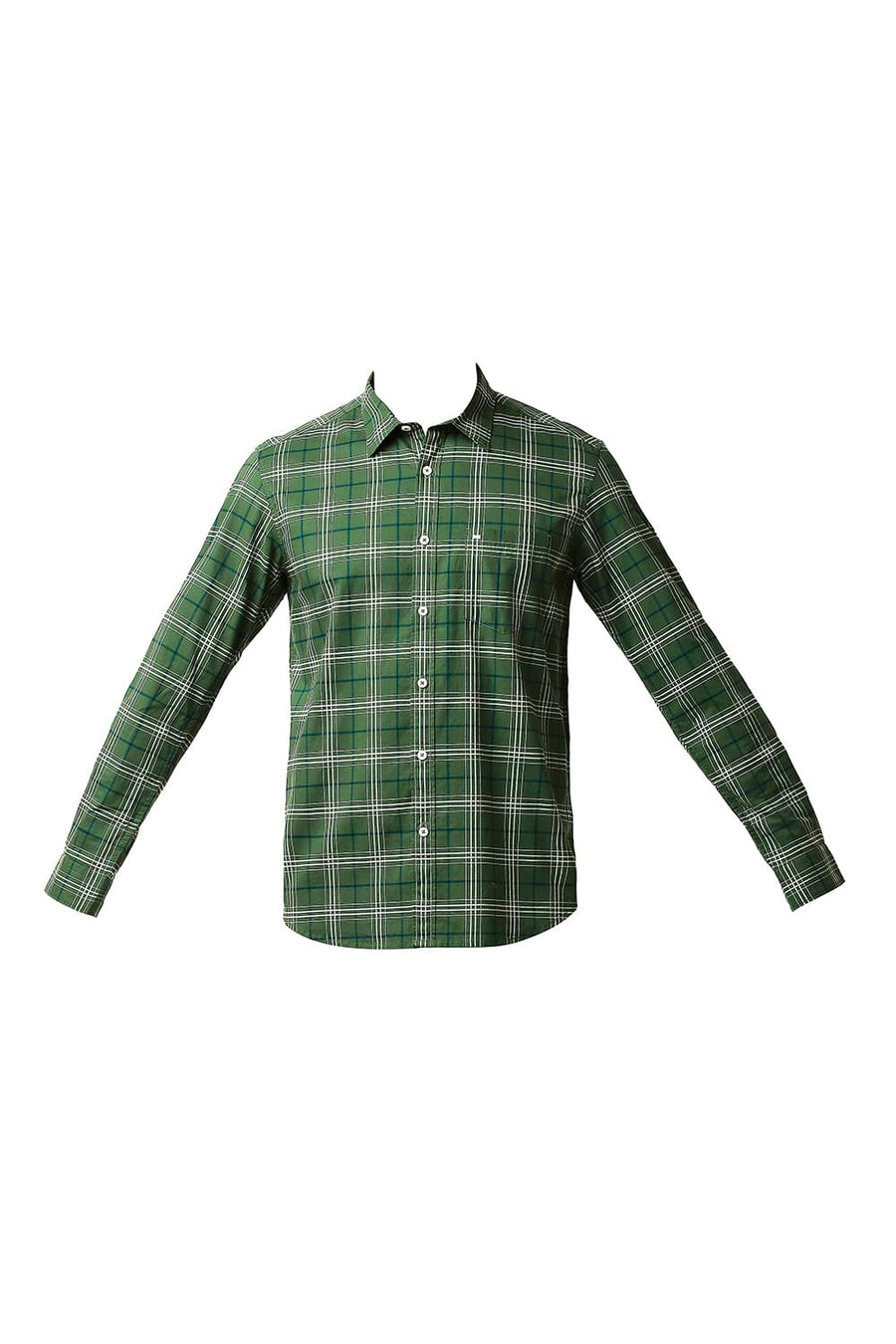 BASICS SLIM FIT ARTICHOKE GREEN OXFORD CHECKS SHIRT
