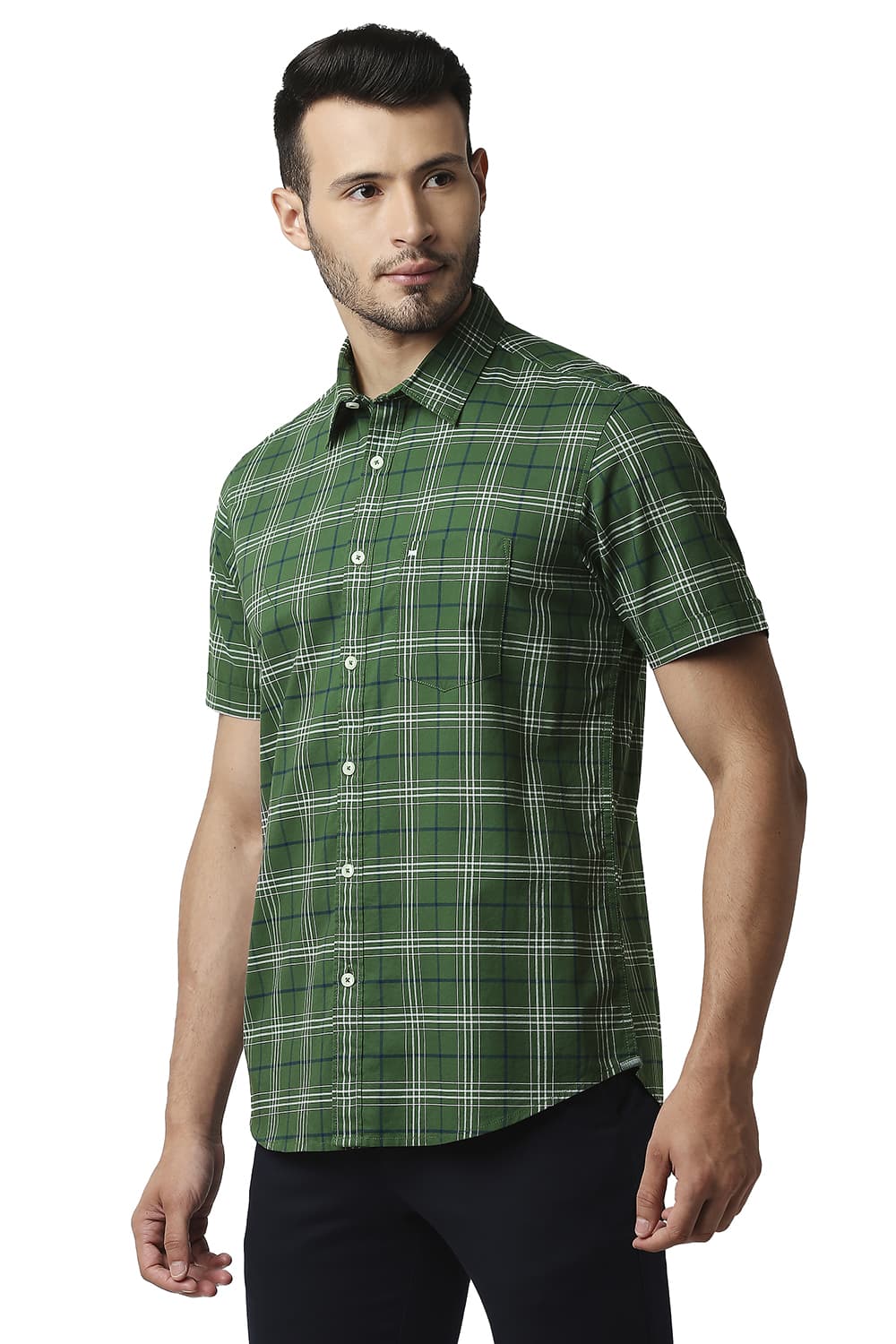 BASICS SLIM FIT OXFORD CHECKS HALFSLEEVES SHIRT