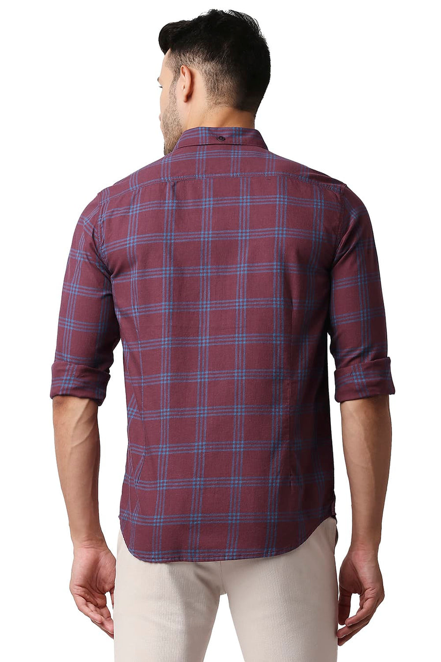 BASICS SLIM FIT EARTH RED MELANGE CHECKS SHIRT