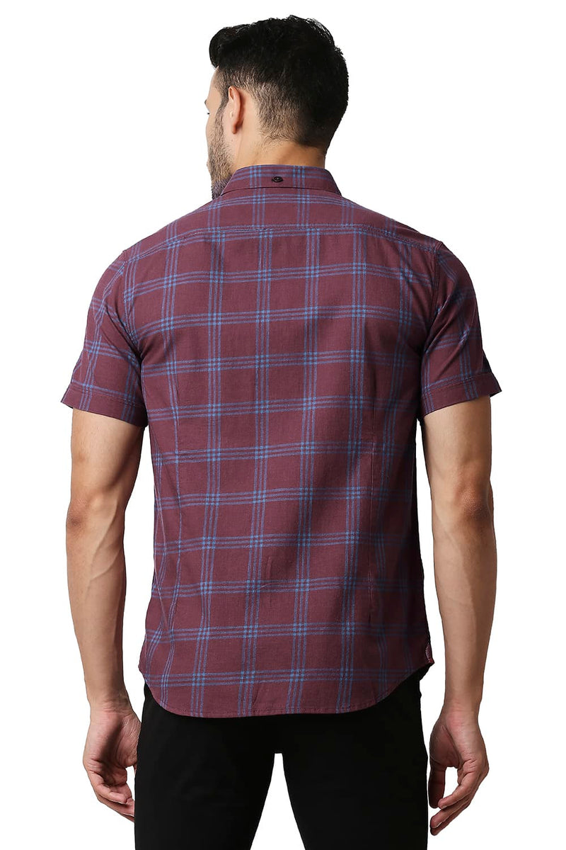 BASICS SLIM FIT MELANGE CHECKS HALFSLEEVES SHIRT