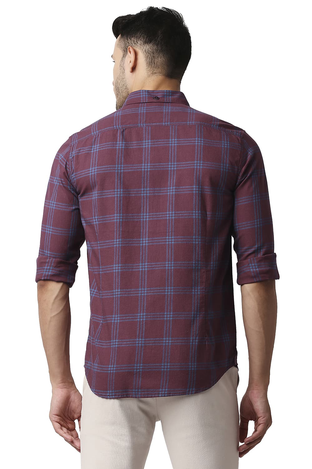 BASICS SLIM FIT MELANGE CHECKS SHIRT