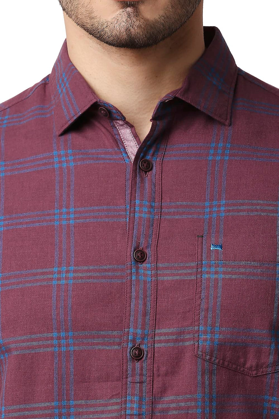 BASICS SLIM FIT EARTH RED MELANGE CHECKS SHIRT