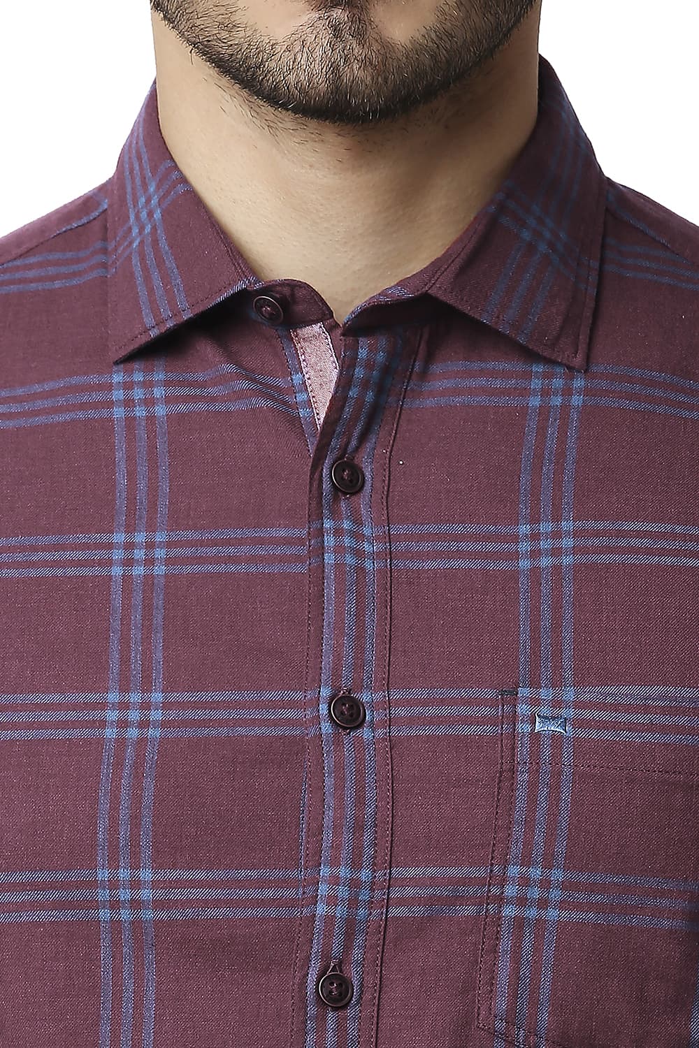 BASICS SLIM FIT MELANGE CHECKS HALFSLEEVES SHIRT