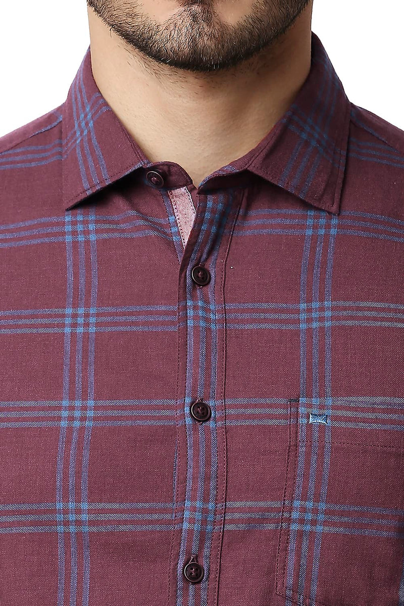 BASICS SLIM FIT MELANGE CHECKS HALFSLEEVES SHIRT