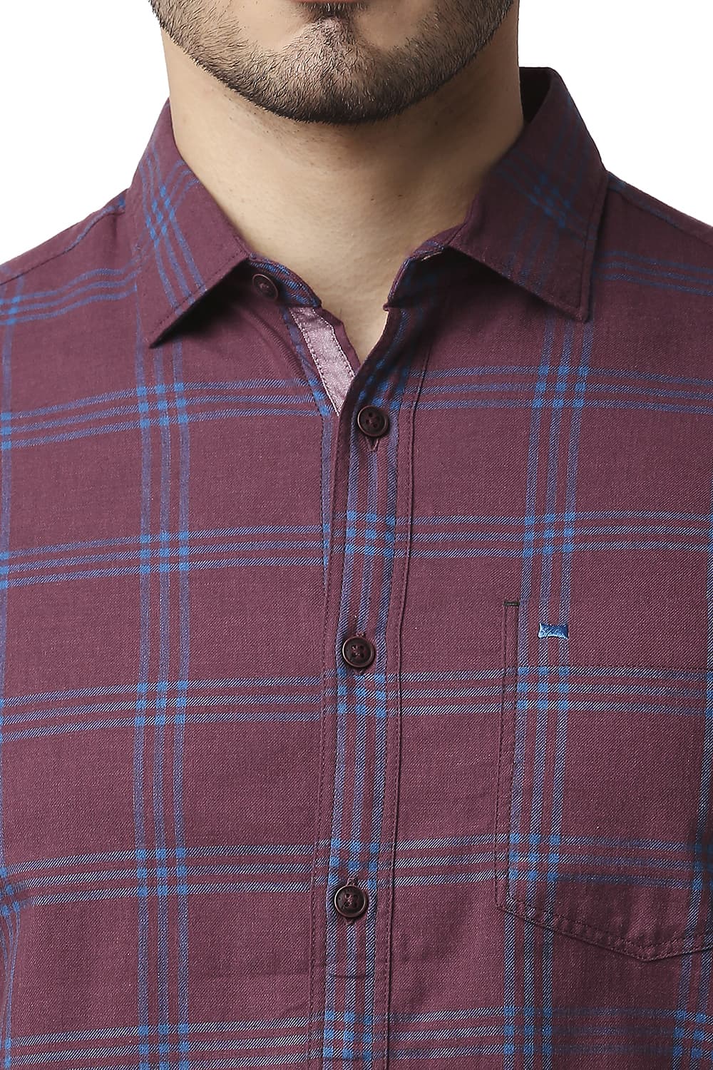 BASICS SLIM FIT MELANGE CHECKS SHIRT