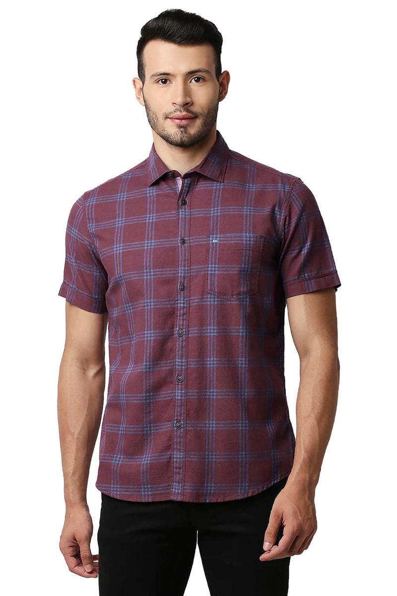 BASICS SLIM FIT MELANGE CHECKS SHIRT