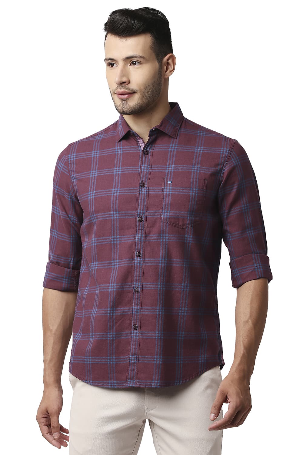 BASICS SLIM FIT MELANGE CHECKS SHIRT