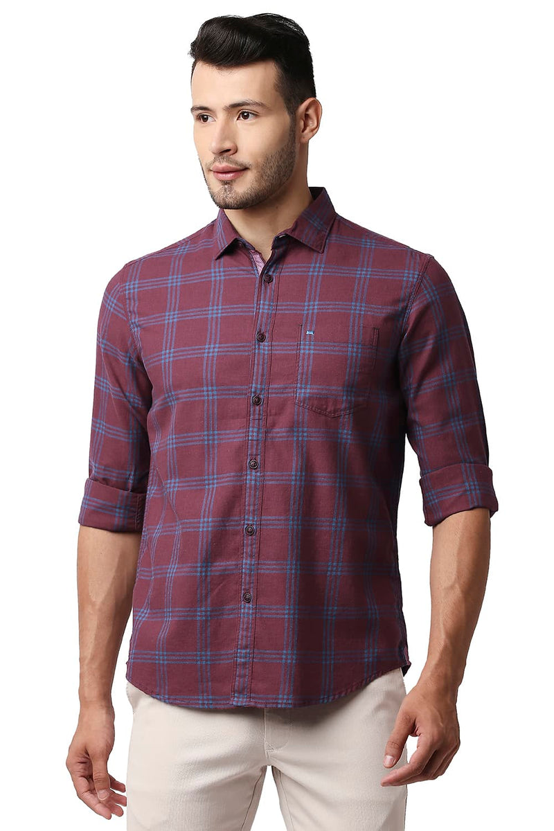 BASICS SLIM FIT MELANGE CHECKS SHIRT